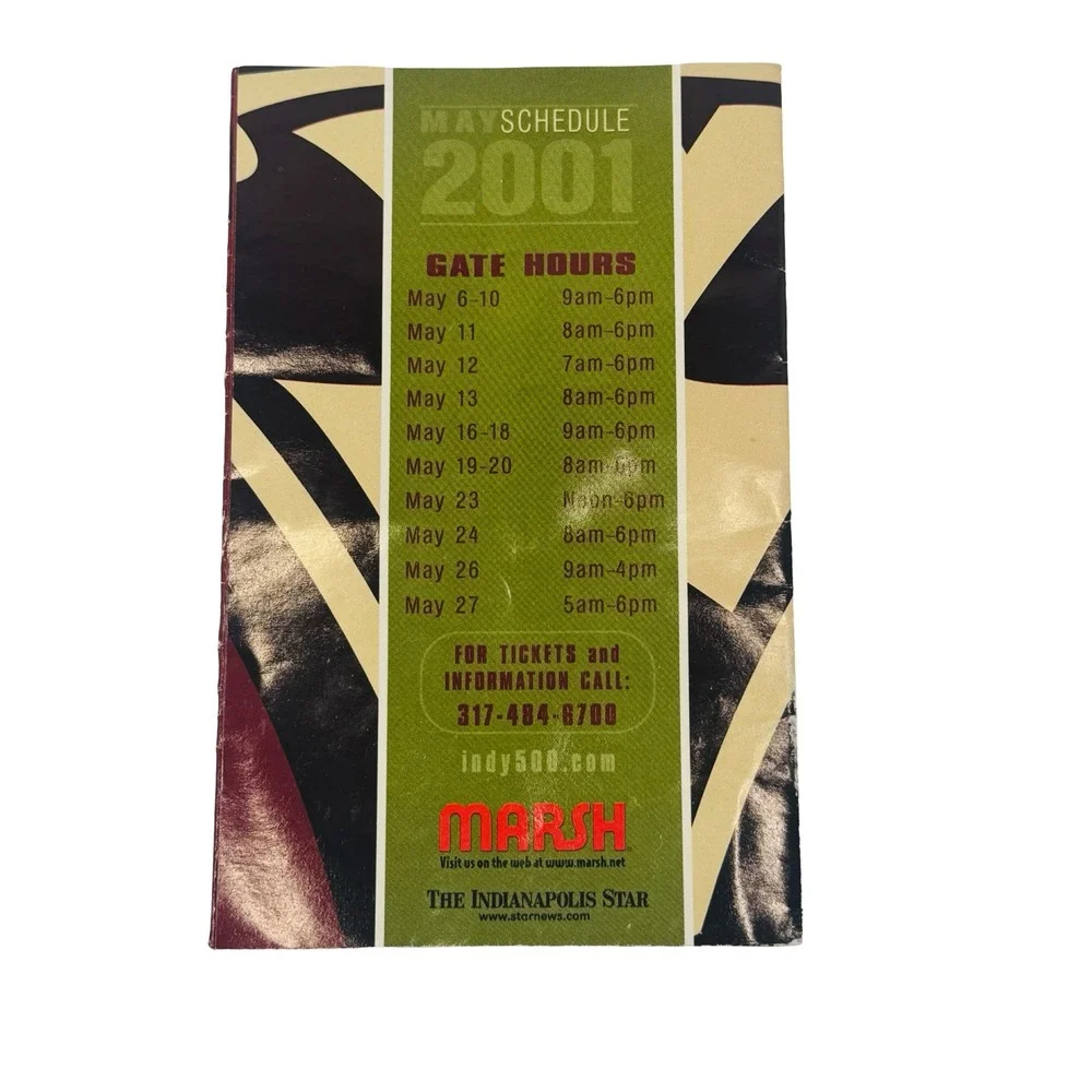 2001‎ Indy 500 Spectator Guide Track Map Official IMS Program Insert Vtg Racing